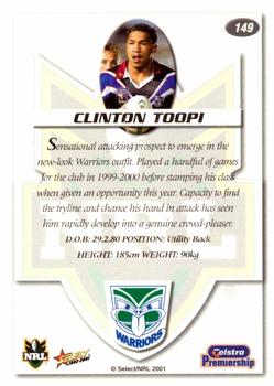 2001 Select Impact #149 Clinton Toopi Back